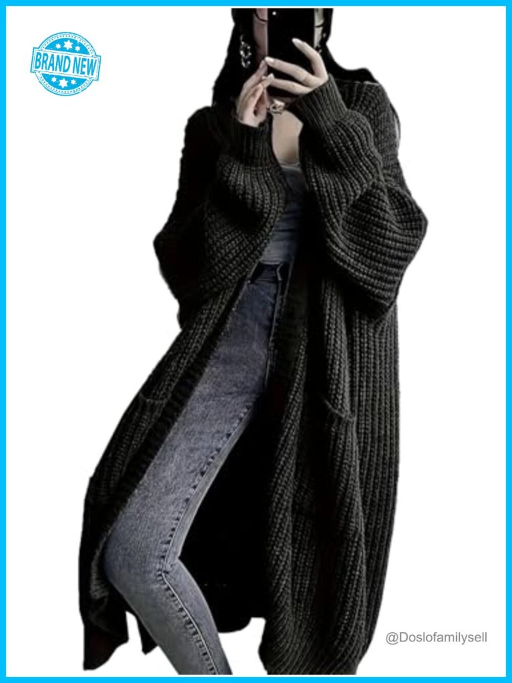 Plus Size Oversized Chunky Knit Long Cardigan Sweater with Pockets